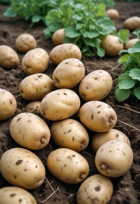 Fresh potatoes harvested from the field