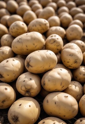 A pile of fresh potatoes in a field