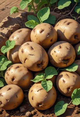 Fresh potatoes harvested from the field
