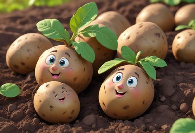 Smiling potatoes grow in the garden