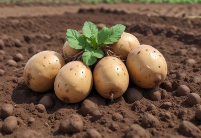 Newly harvested potatoes in a field