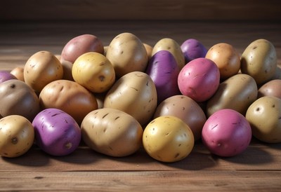 A pile of potatoes on a wooden surface