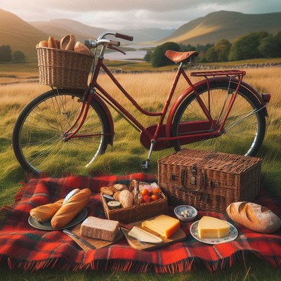 Bicycle by a picnic in the countryside