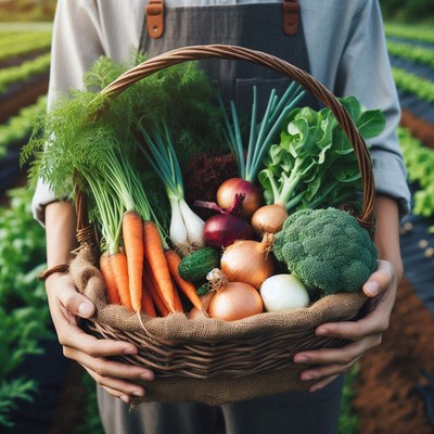 Farmer with a basket of fresh veggies