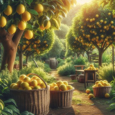 A lemon orchard in the morning sun