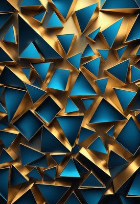 Blue and gold triangles create a geometric pattern