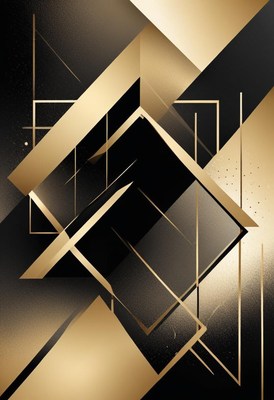 Gold and black geometric shapes form a modern design
