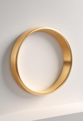 A golden ring sits on a white surface