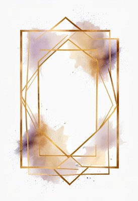 A geometric gold frame with watercolor splatters