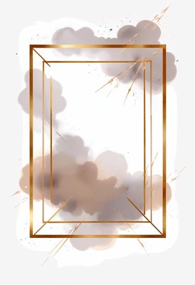A golden frame with watercolor clouds