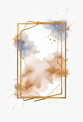 A gold frame with watercolor splatters on a white background