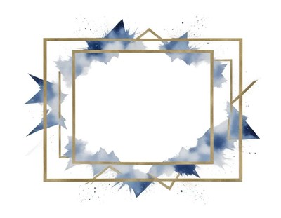 A gold frame with blue watercolor splatter