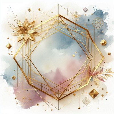 Golden frame on a soft watercolor background