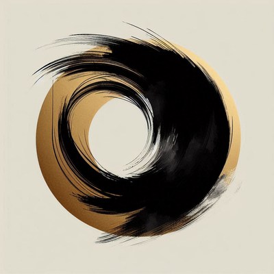 A black and gold abstract circle