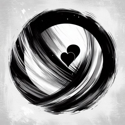 A black and white brush stroke heart design