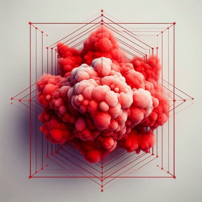 Red smoke cloud in a geometric cage
