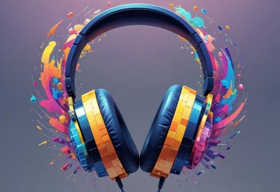 Colorful headphones with vibrant splashes of paint