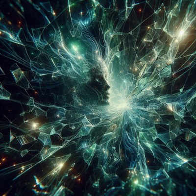 Art of a glowing woman's face in space