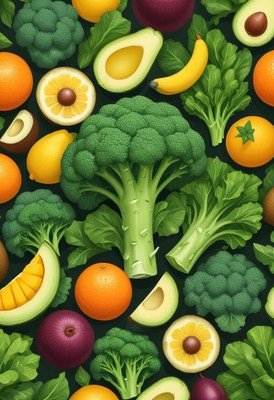 Bright fresh produce: broccoli, avocado, oranges, lemons