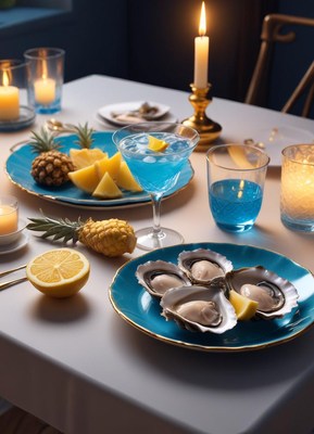 A table is set with a white tablecloth