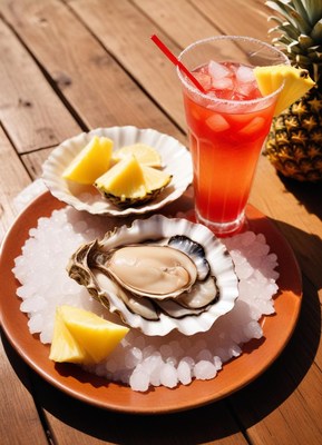A fresh oyster on a bed of ice, ready to eat
