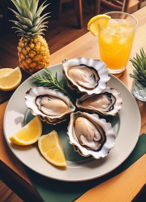 Fresh oysters served with lemon wedges