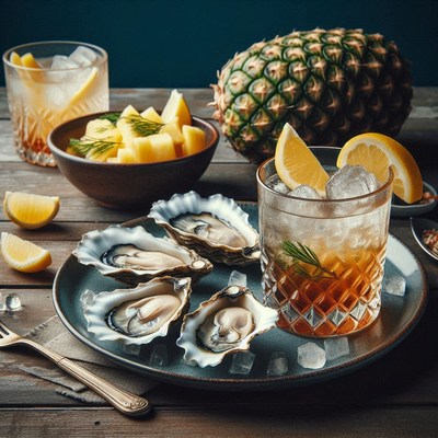 Fresh oysters with a pineapple and lemon drink