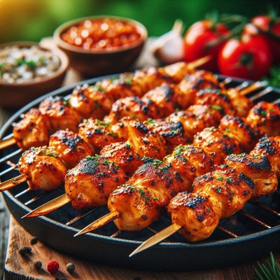 Grilled chicken skewers are ready to eat