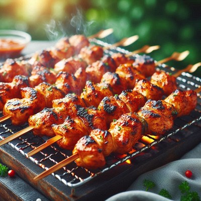 Grilled chicken skewers on a grill