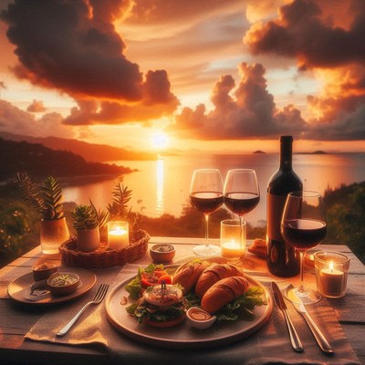 A romantic dinner for two with a stunning sunset view