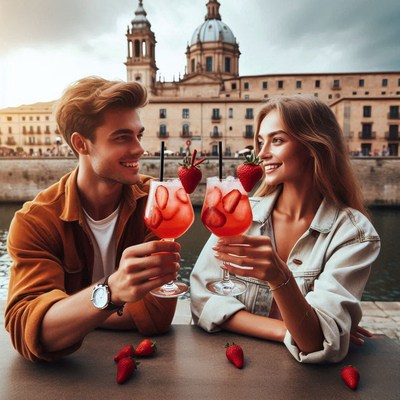 A couple enjoys strawberry cocktails in palermo