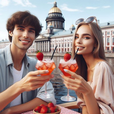 A couple toasts with cocktails in st. petersburg