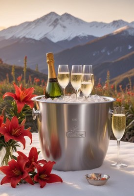 Champagne and flowers enjoy a scenic view