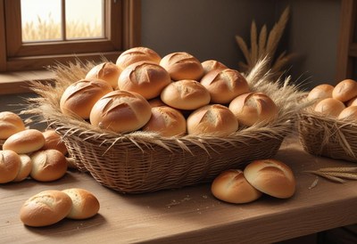 Freshly baked bread rolls in a basket