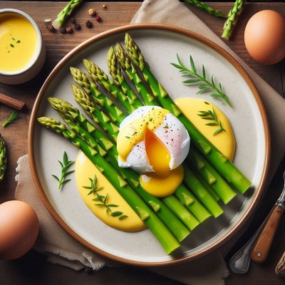 Poached egg with asparagus and hollandaise