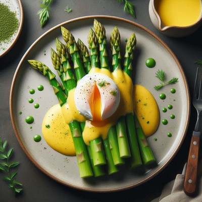 Asparagus and poached egg with hollandaise sauce