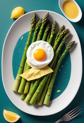 Asparagus and egg on a plate, ready to eat