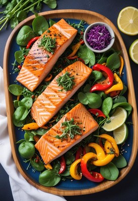 Grilled salmon with fresh vegetables