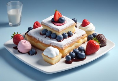 Layered pastry with berries and chocolate