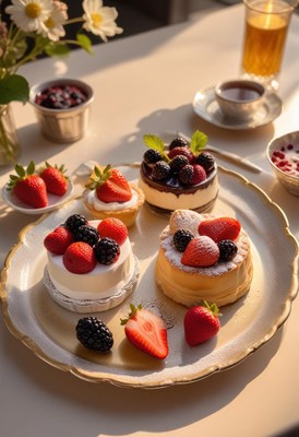 Small cakes with berries on a plate