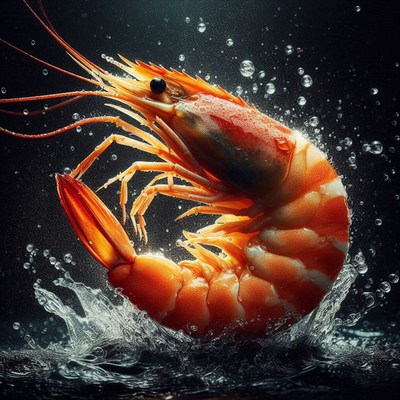 A fresh shrimp splashes in water
