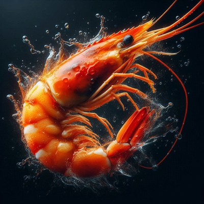 A single, fresh shrimp splashes in water