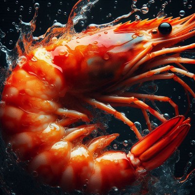 A cooked shrimp in water