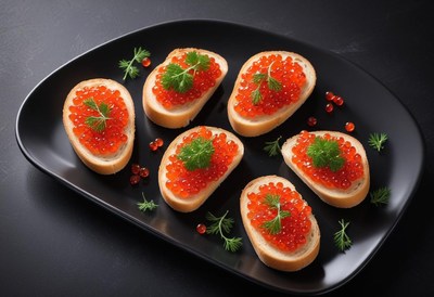 Red caviar on toast with parsley, ready to eat