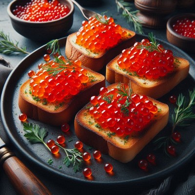 Toasted bread topped with red caviar