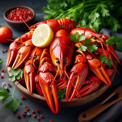A plate of cooked crawfish with parsley