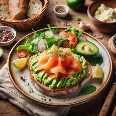 A delicious avocado toast with smoked salmon