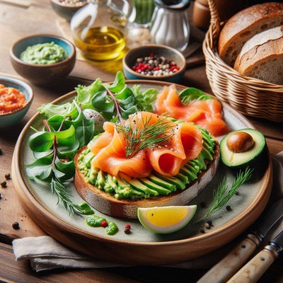 Smoked salmon and avocado toast with dill