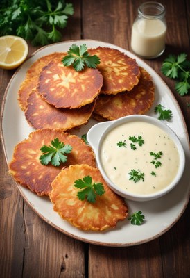 Crispy fried fritters with a creamy sauce