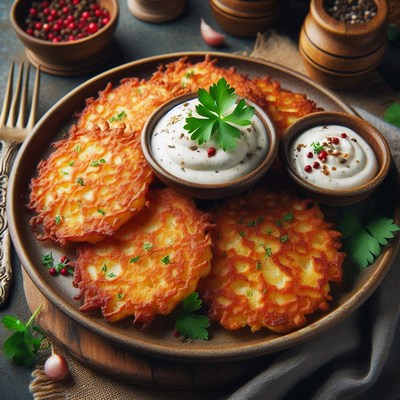 Crispy potato pancakes with sour cream